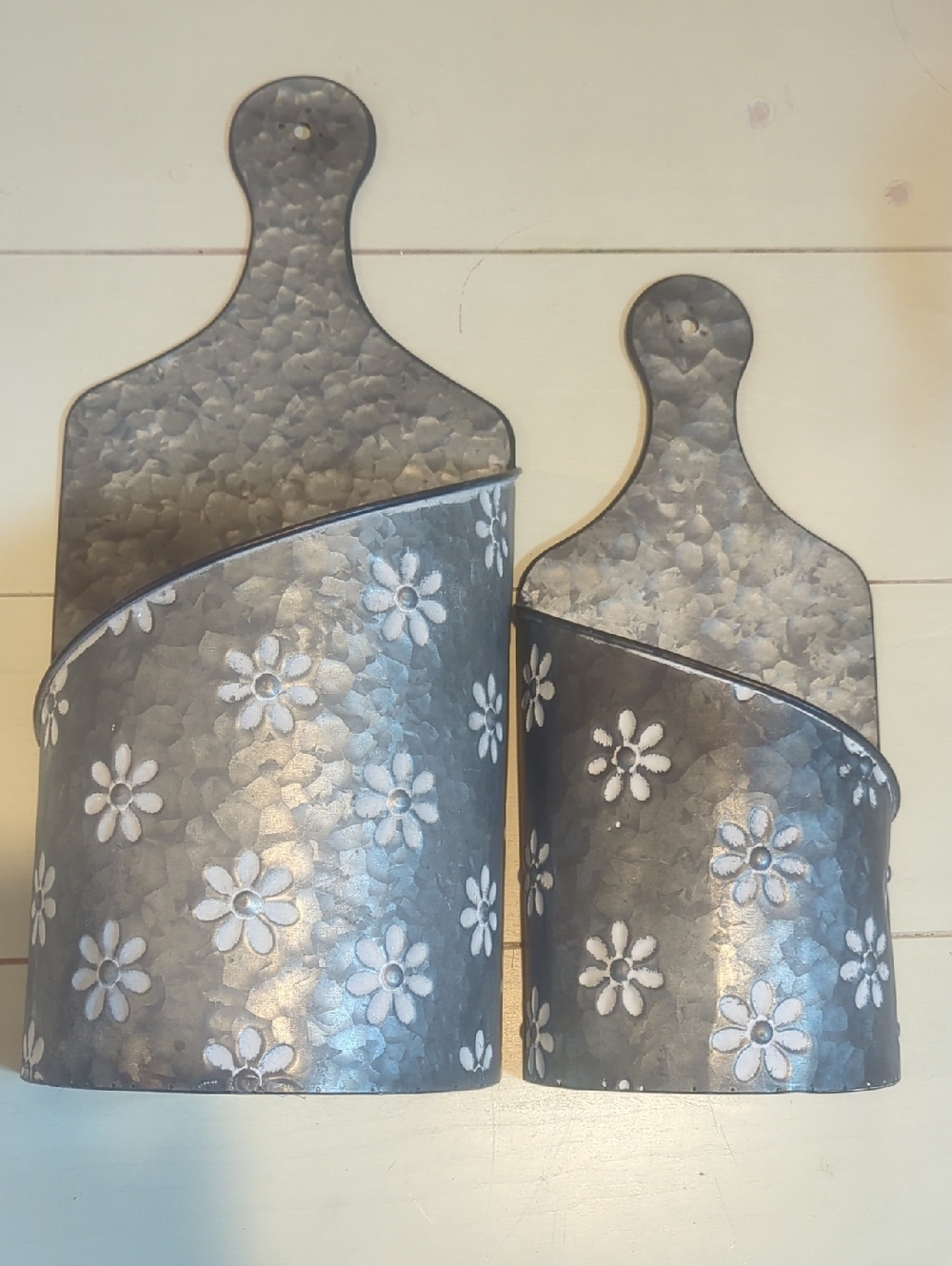 Galvanized Metal Floral Wall Pockets set of 2